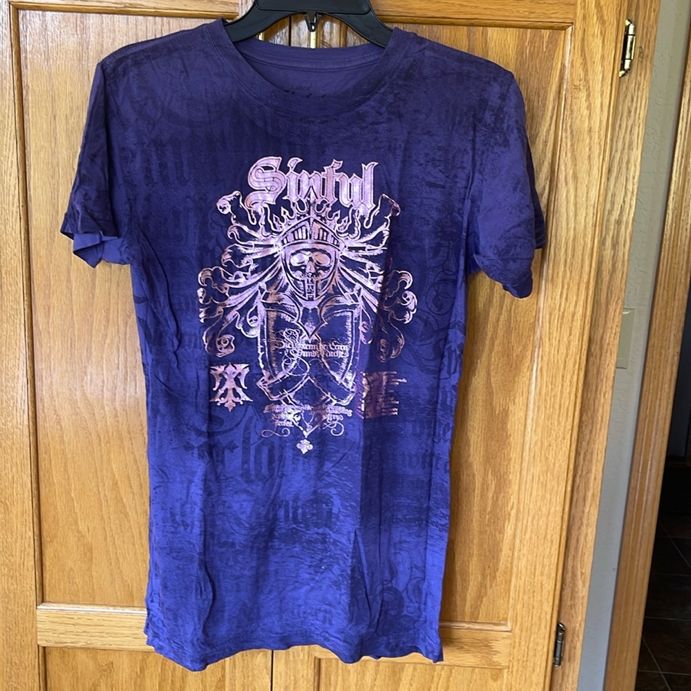 Women’s Sinful Purple and Pink Metallic Tee - L